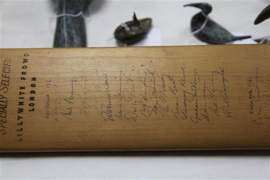 A Jack Robertson cricket bat signed by the 1961 Australia & England teams,